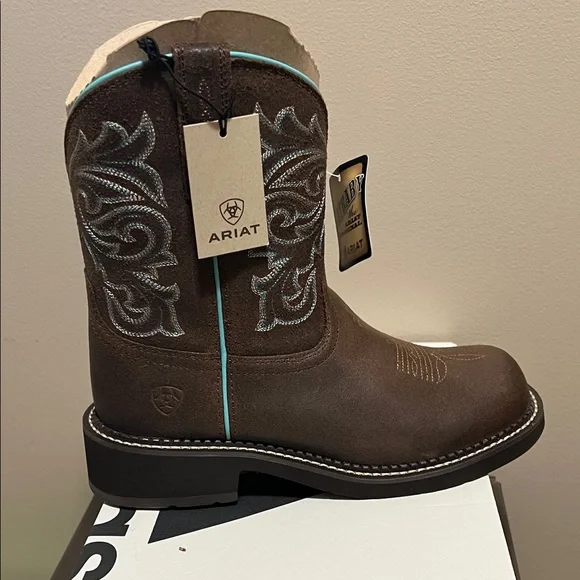 Ariat Brown Boots with Turquoise Accents - Picture 3 of 5